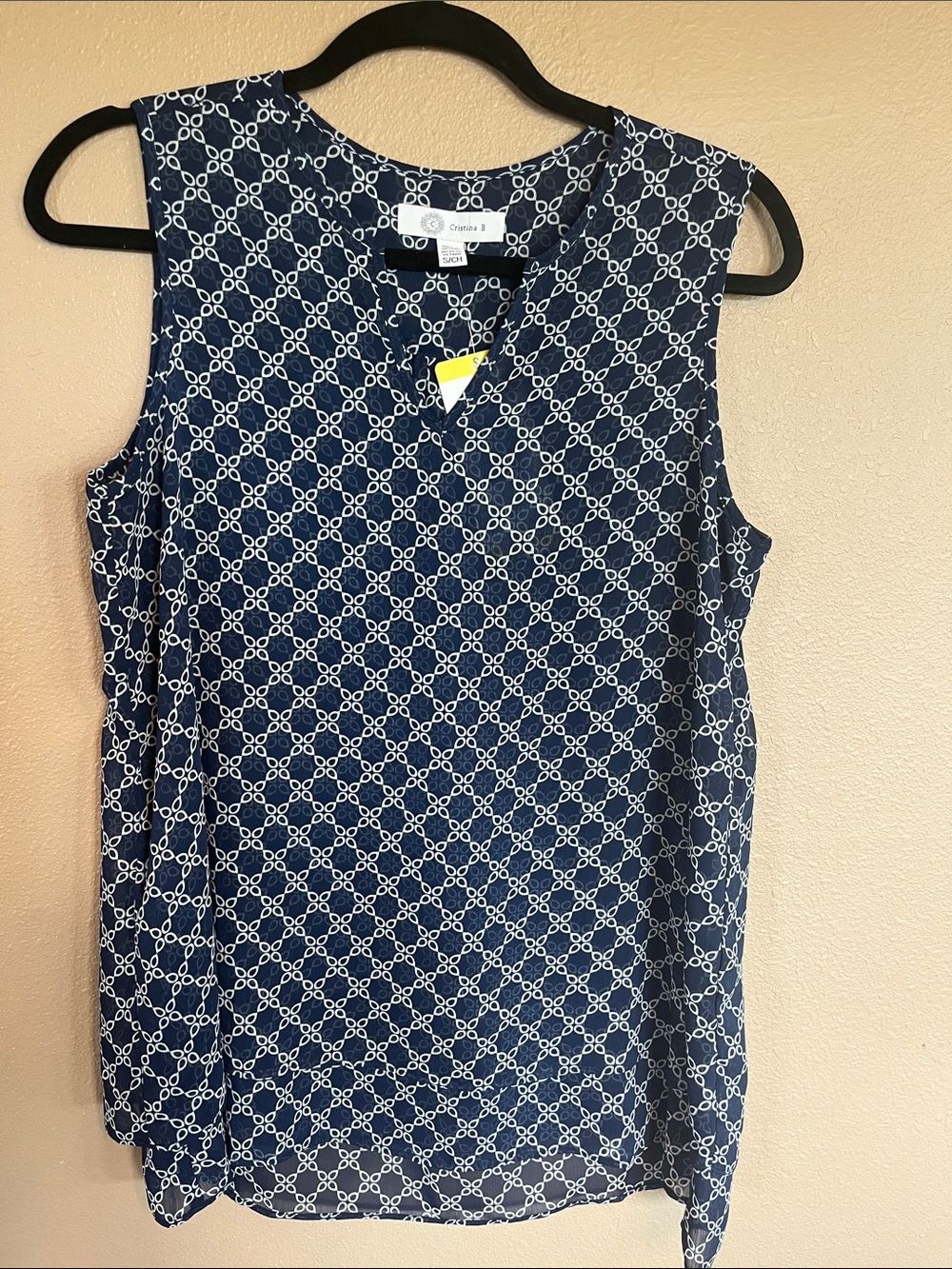 Cristina B  Navy Sleeveless Geometric Link-Print Top